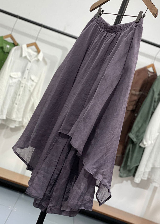 Chic Purple Wrinkled Asymmetrical Patchwork Linen Pants Skirts Summer Ada Fashion