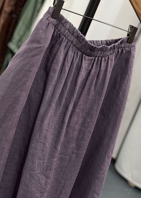 Chic Purple Wrinkled Asymmetrical Patchwork Linen Pants Skirts Summer Ada Fashion