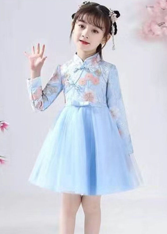 Chic Red Embroideried Tassel Button Kids Girls Mid Dresses Fall Ada Fashion