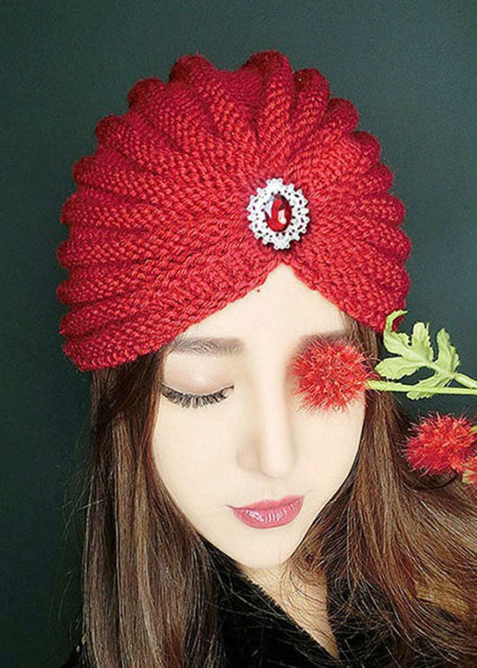 Chic Red Gem Stone Patchwork Knit Bonnie Hat LC0547 - fabuloryshop