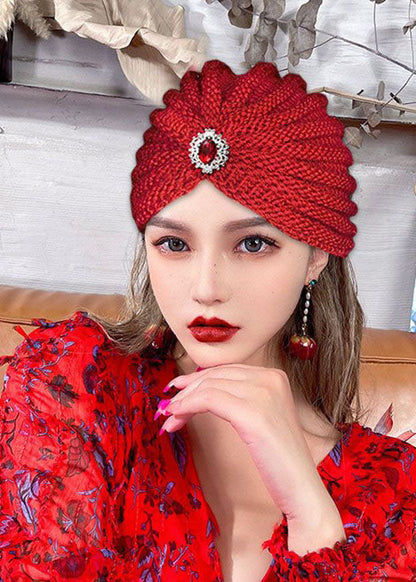 Chic Red Gem Stone Patchwork Knit Bonnie Hat LC0547 - fabuloryshop