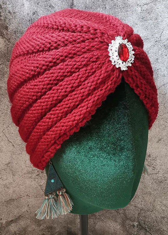 Chic Red Gem Stone Patchwork Knit Bonnie Hat LC0547