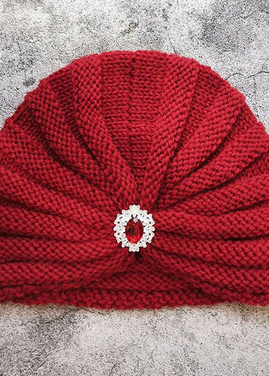 Chic Red Gem Stone Patchwork Knit Bonnie Hat LC0547 - fabuloryshop