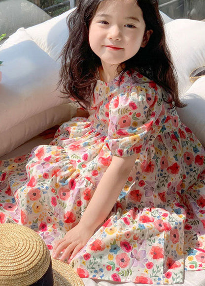 Chic Red O Neck Print Patchwork Cotton Baby Girls Dresses Summer LY5489 - fabuloryshop