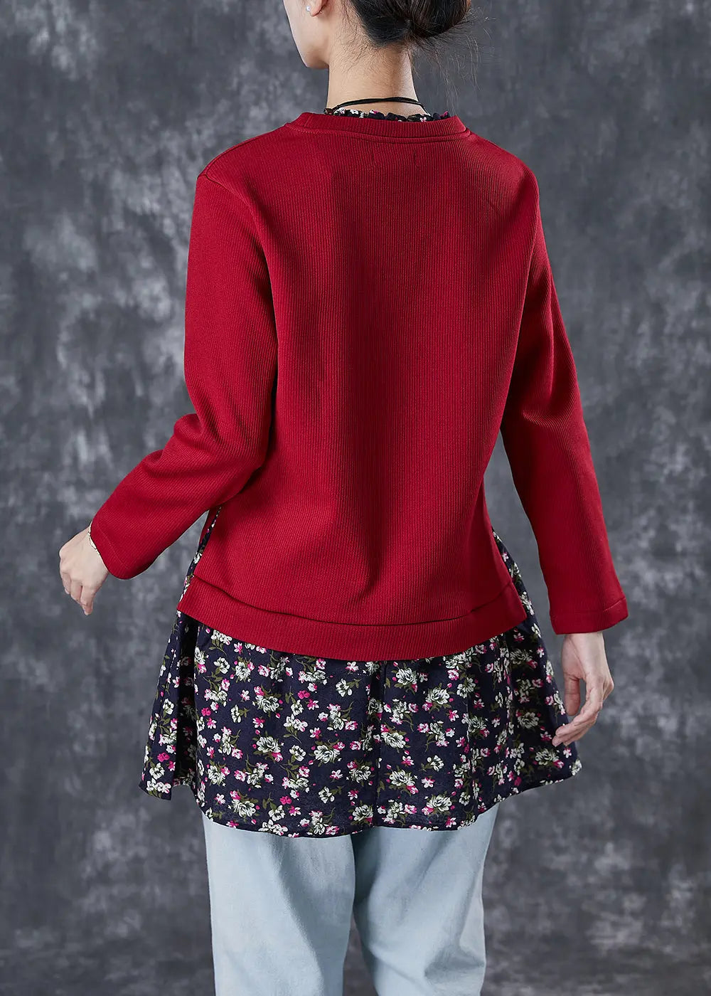 Chic Red Print Patchwork Warm Fleece Blouses Winter Ada Fashion