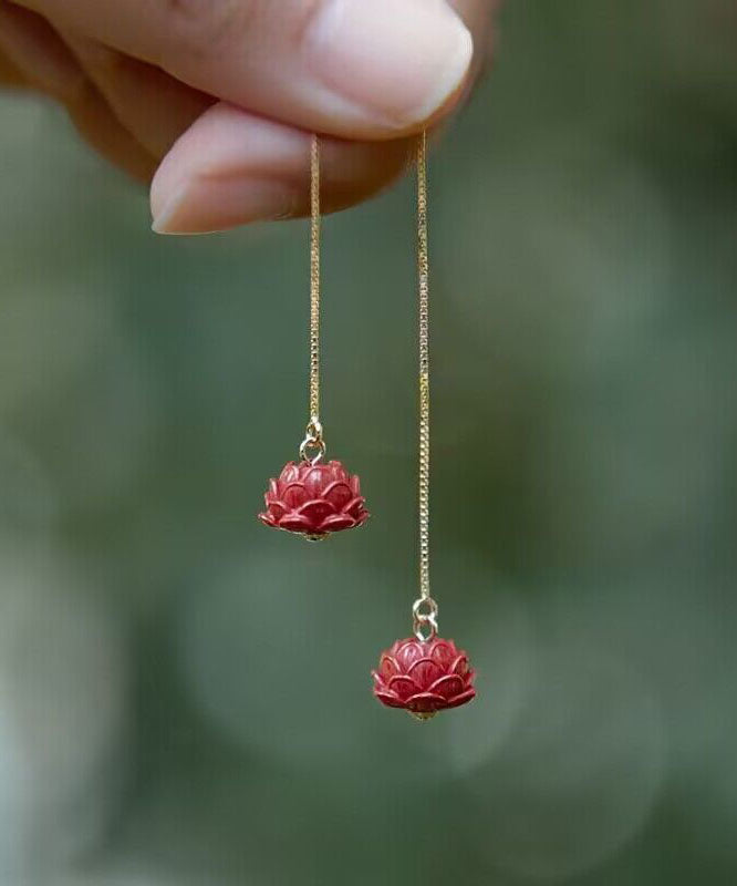 Chic Red Sterling Silver Ancient Gold Drop Earrings Ada Fashion