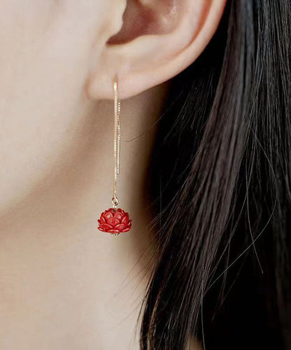 Chic Red Sterling Silver Ancient Gold Drop Earrings Ada Fashion