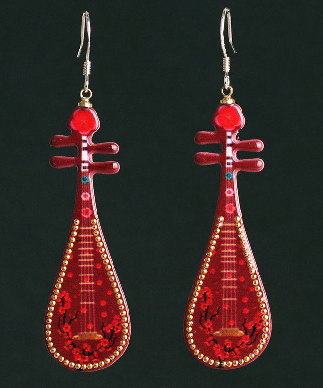 Chic Red Sterling Silver Pipa Drop Earrings LY2301 - fabuloryshop