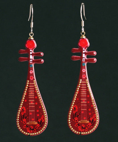 Chic Red Sterling Silver Pipa Drop Earrings LY2301 - fabuloryshop