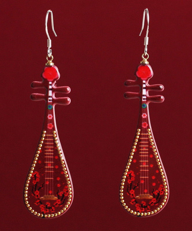 Chic Red Sterling Silver Pipa Drop Earrings LY2301 - fabuloryshop