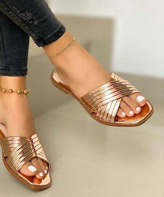 Chic Rose Gold Splicing Faux Leather Plus Size Slide Sandals LY2683