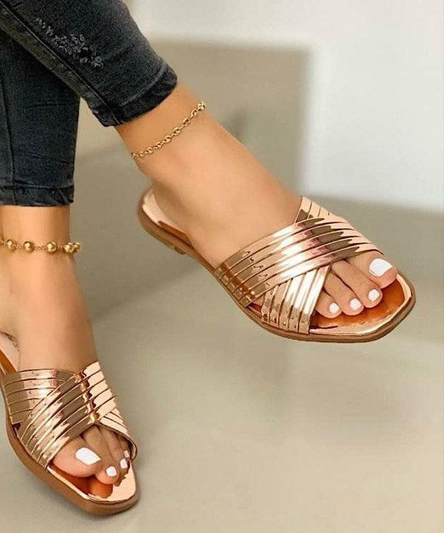 Chic Rose Gold Splicing Faux Leather Plus Size Slide Sandals LY2683 - fabuloryshop