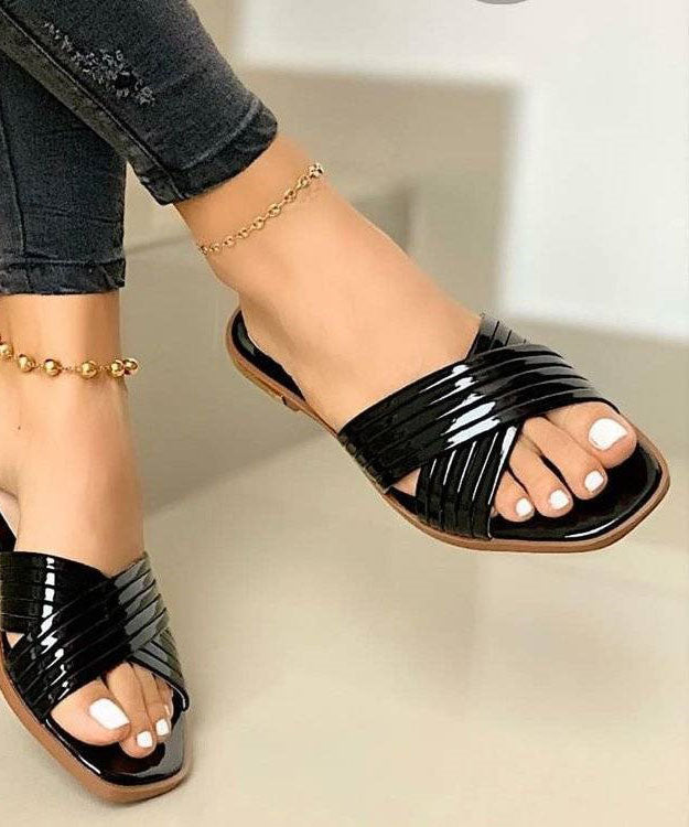 Chic Rose Gold Splicing Faux Leather Plus Size Slide Sandals LY2683 - fabuloryshop