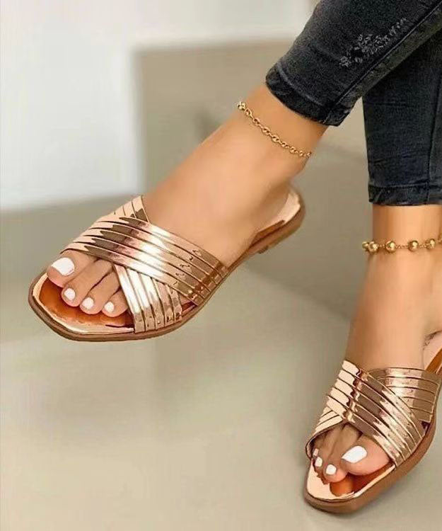 Chic Rose Gold Splicing Faux Leather Plus Size Slide Sandals LY2683 - fabuloryshop