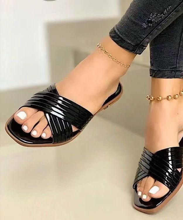 Chic Rose Gold Splicing Faux Leather Plus Size Slide Sandals LY2683 - fabuloryshop