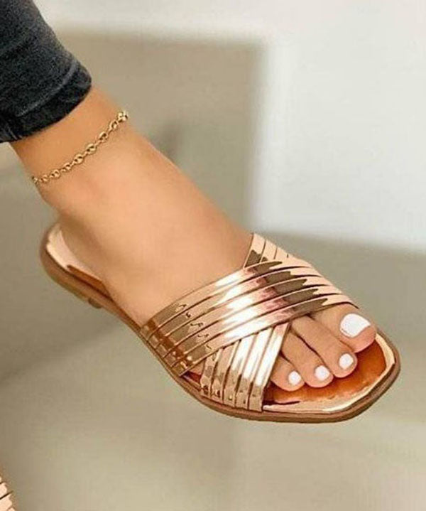 Chic Rose Gold Splicing Faux Leather Plus Size Slide Sandals LY2683 - fabuloryshop