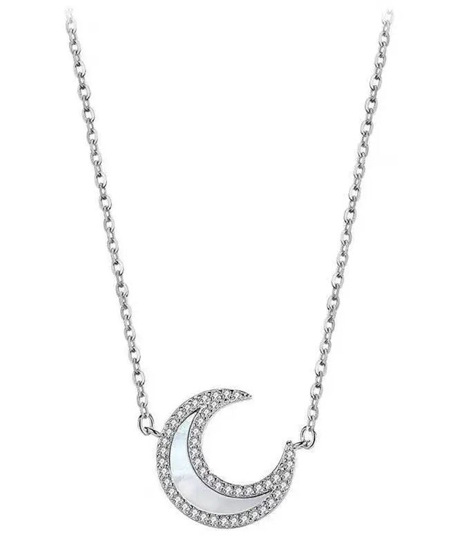 Chic Silk Sterling Silver Inlaid Moon Pendant Necklace Ada Fashion