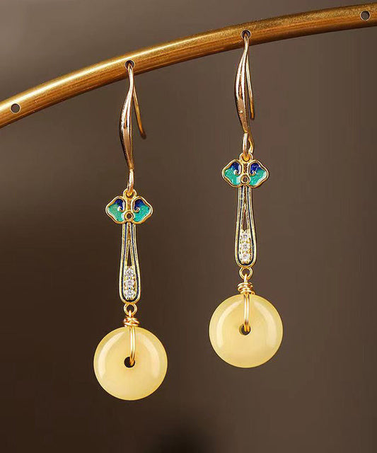 Chic Silver Zircon Yellow Jade Drop Earrings Ada Fashion