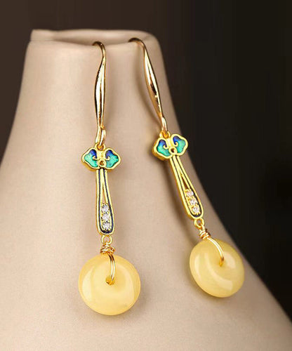 Chic Silver Zircon Yellow Jade Drop Earrings Ada Fashion