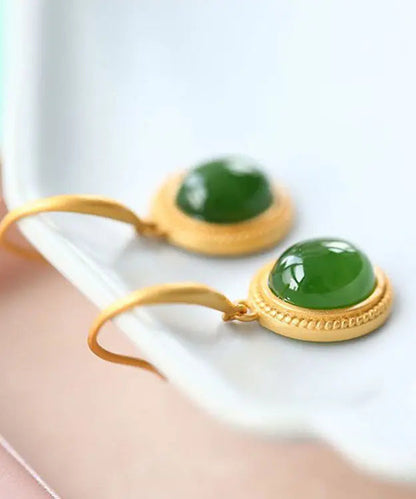 Chic Spinach Green Sterling Silver Inlaid Jade Drop Earrings Ada Fashion