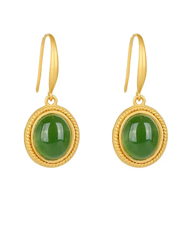 Chic Spinach Green Sterling Silver Inlaid Jade Drop Earrings Ada Fashion