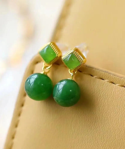 Chic Spinach Green Sterling Silver Overgild Jade Drop Earrings Ada Fashion