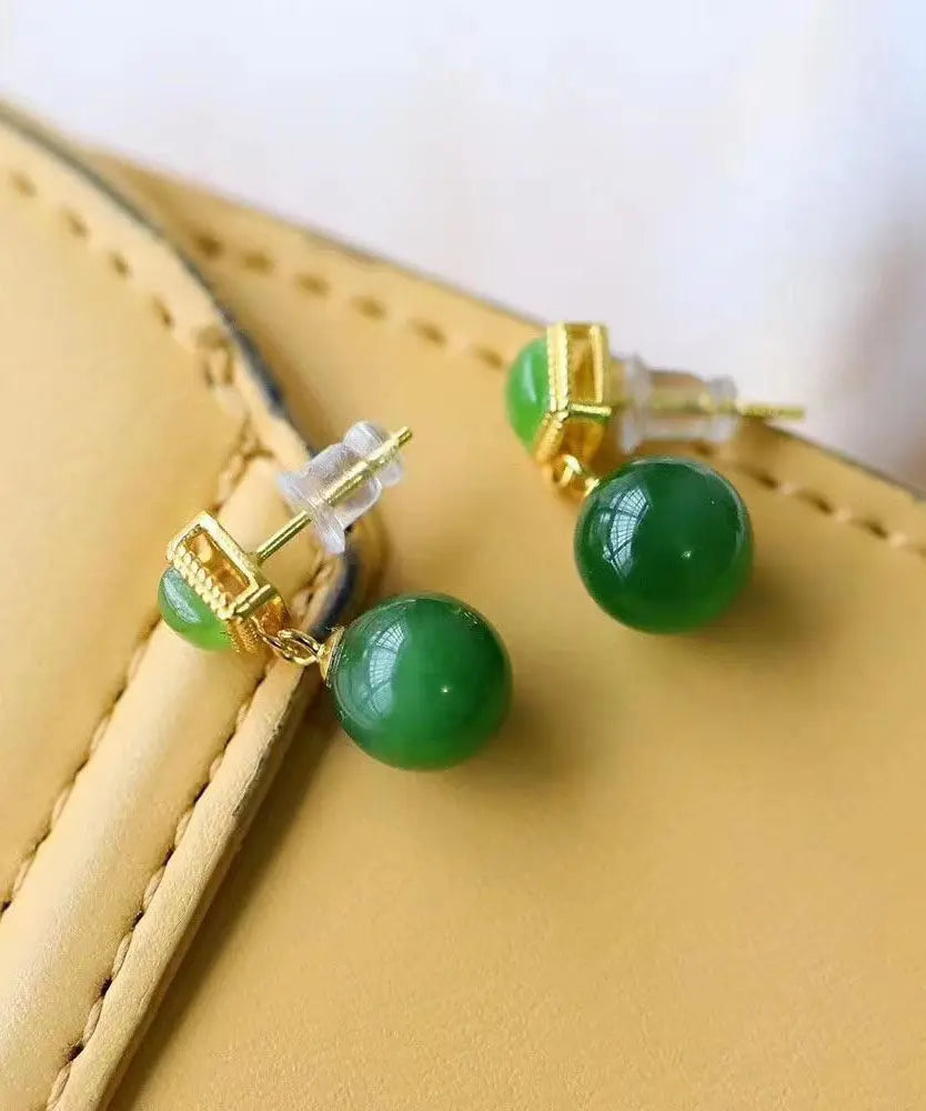 Chic Spinach Green Sterling Silver Overgild Jade Drop Earrings Ada Fashion