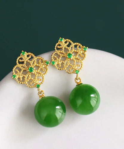 Chic Tea Green Sterling Silver Overgild Zircon Jade Drop Earrings Ada Fashion