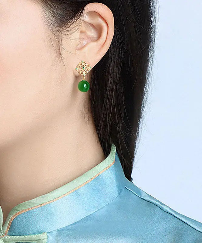 Chic Tea Green Sterling Silver Overgild Zircon Jade Drop Earrings Ada Fashion