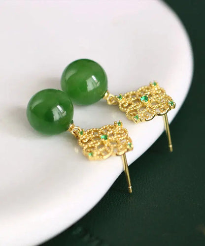 Chic Tea Green Sterling Silver Overgild Zircon Jade Drop Earrings Ada Fashion