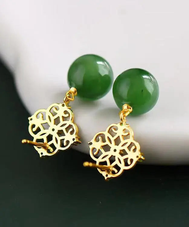 Chic Tea Green Sterling Silver Overgild Zircon Jade Drop Earrings Ada Fashion