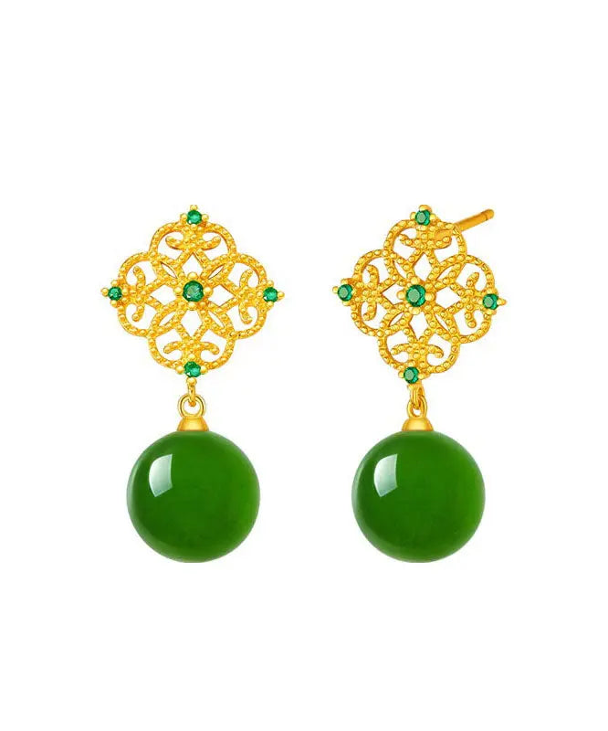 Chic Tea Green Sterling Silver Overgild Zircon Jade Drop Earrings Ada Fashion