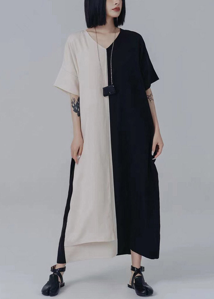 Chic V Neck Asymmetrical Patchwork Tie Waist Long Dresses Summer LY2995 - fabuloryshop