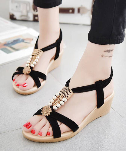 Chic Wedge Sandals Comfortable Black Suede LY4324 - fabuloryshop