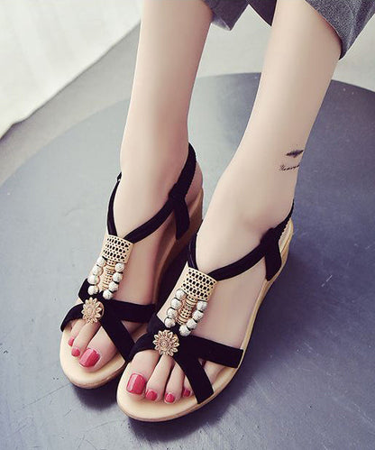 Chic Wedge Sandals Comfortable Black Suede LY4324 - fabuloryshop