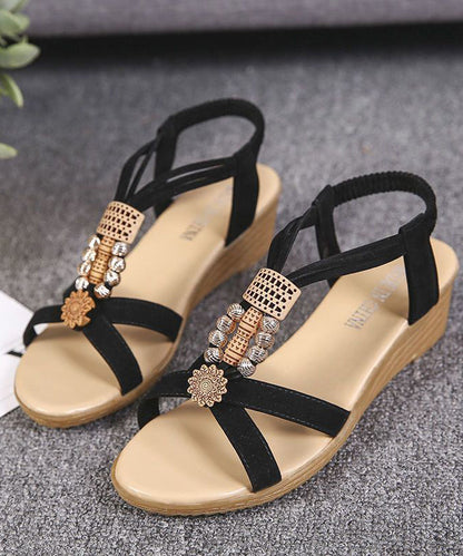 Chic Wedge Sandals Comfortable Black Suede LY4324 - fabuloryshop