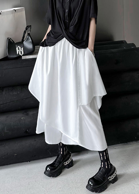 Chic White Asymmetrical Elastic Waist Patchwork Cotton Pants Skirt Fall Ada Fashion