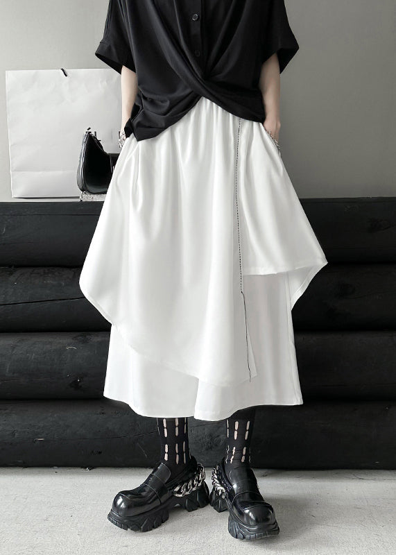 Chic White Asymmetrical Elastic Waist Patchwork Cotton Pants Skirt Fall Ada Fashion