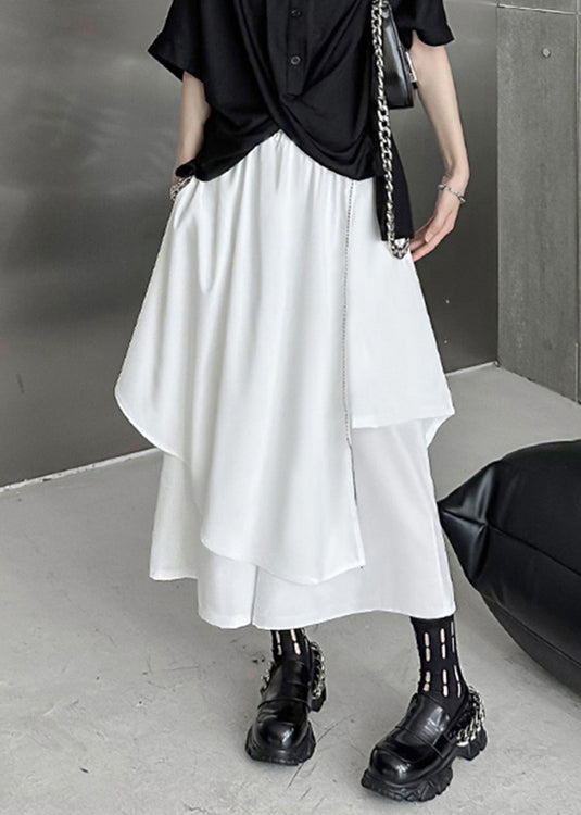 Chic White Asymmetrical Elastic Waist Patchwork Cotton Pants Skirt Fall Ada Fashion