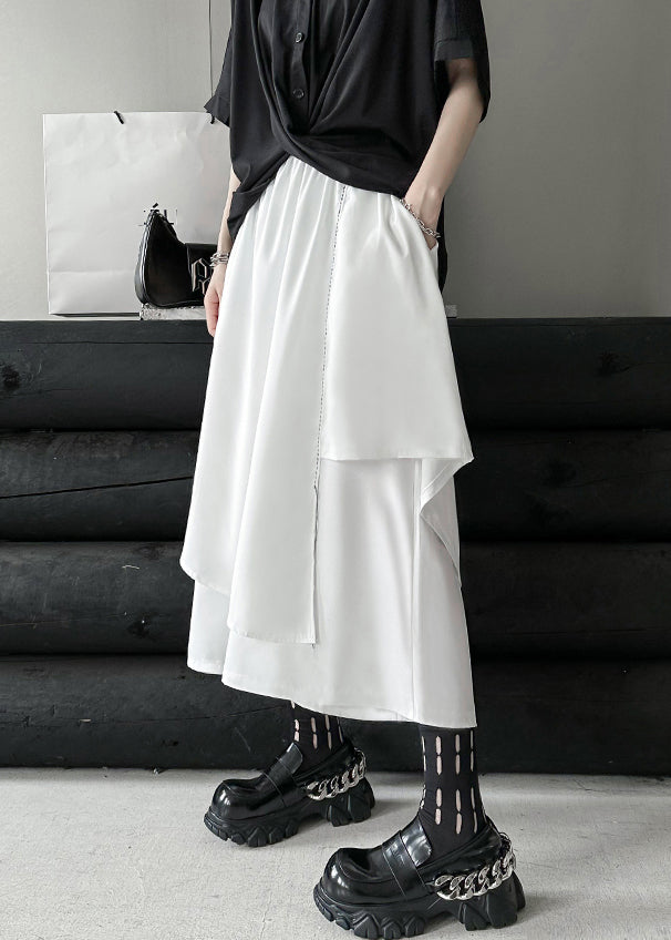 Chic White Asymmetrical Elastic Waist Patchwork Cotton Pants Skirt Fall Ada Fashion