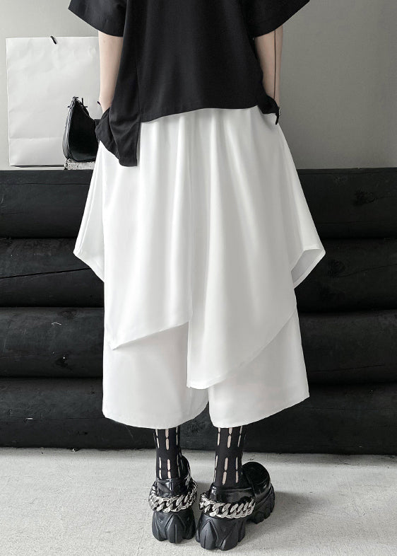 Chic White Asymmetrical Elastic Waist Patchwork Cotton Pants Skirt Fall Ada Fashion