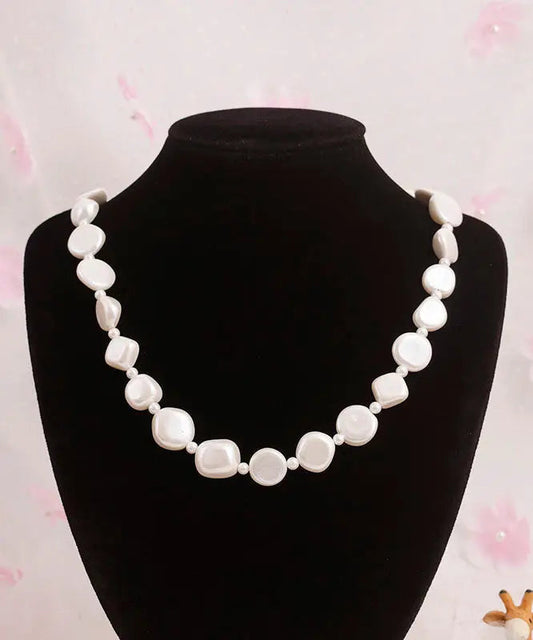 Chic White Asymmetricar Pearl Gratuated Bead Necklace Ada Fashion
