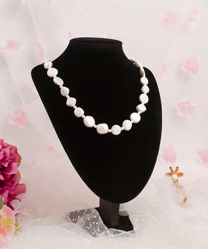 Chic White Asymmetricar Pearl Gratuated Bead Necklace Ada Fashion