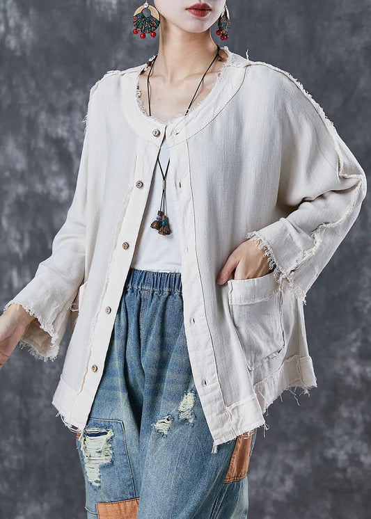 Chic White Oversized Pockets Linen Jacket Fall Ada Fashion