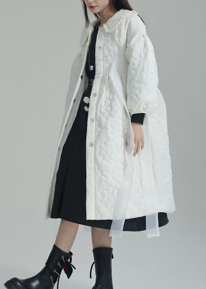 Chic White Peter Pan Collar Pockets Fine Cotton Filled Witner Coat Ada Fashion