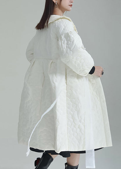 Chic White Peter Pan Collar Pockets Fine Cotton Filled Witner Coat Ada Fashion