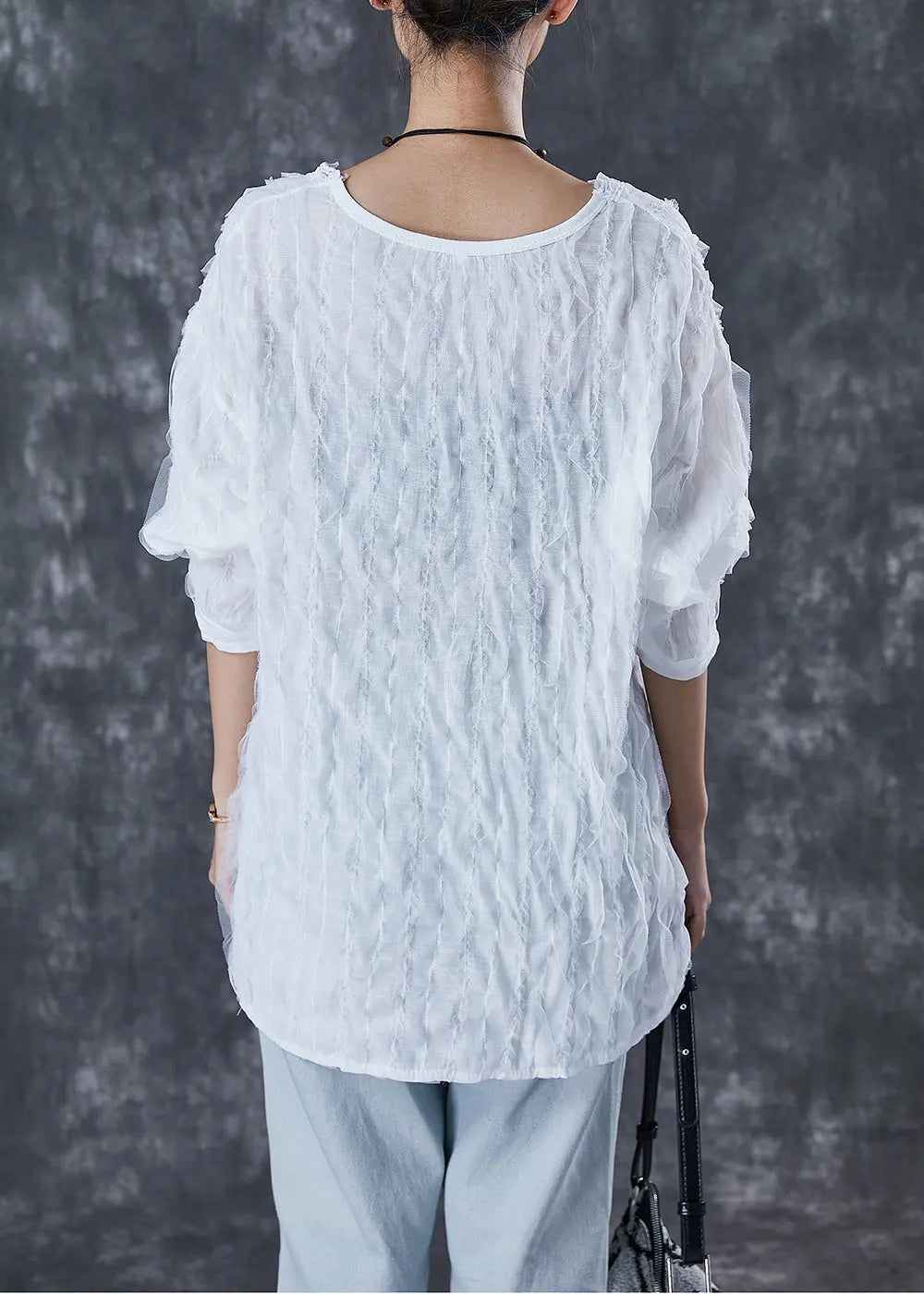 Chic White Ruffled Low High Design Cotton Shirt Top Fall Ada Fashion