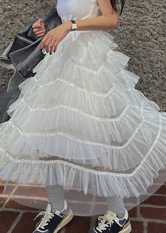 Chic White Ruffles Patchwork High Waist Tulle Skirt Summer LY2701 - fabuloryshop