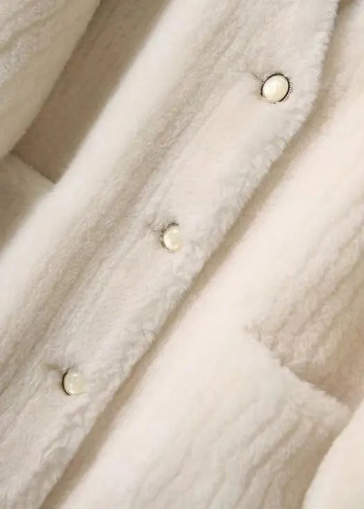 Chic White V Neck Pockets Patchwork Wool Coats Winter Ada Fashion