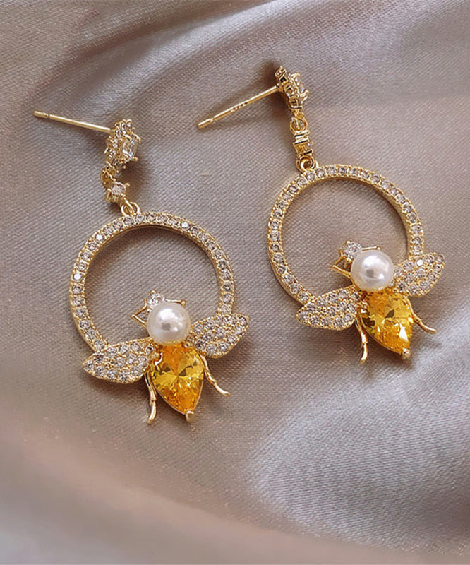 Chic Yellow Alloy Crystal Zircon Bee Hoop Earrings LY1800 - fabuloryshop